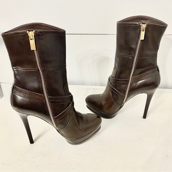 Michael Kors Stockard Platform Stiletto Brown Leather Ankle Booties, Size 7.5 - Picture 7 of 15